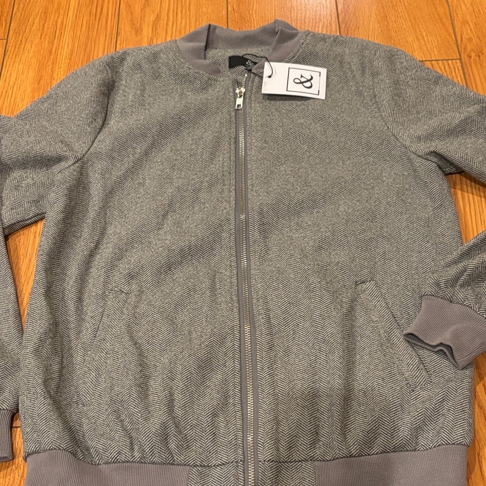 AMPERSAND AVE Herringbone Gray Bomber Jacket